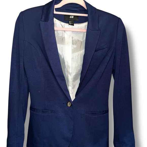 H&M Navy Blue Blazer Career Work Jacket Size 4 - Picture 1 of 7
